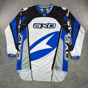 AXO Team Issue Mens Motocross Jersey Blue Black White Racing Long Sleeve Large